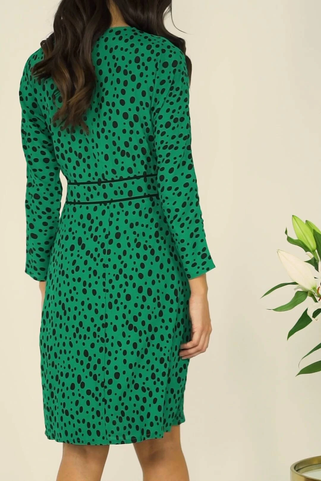 Green Spot Print Waist Detail Dress 8 Green Spot Print Waist Detail Dress - Image 6