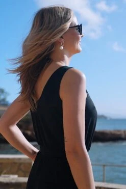 Black Wrap Front Jumpsuit With Luxe Gold Detail -Sosandar Fashion Store ef54311e24dae245d6d627d90a2337378c8fad8b