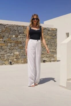 Ivory Pinstripe Wide Leg Trousers -Sosandar Fashion Store efa01a29323c8c86e4f0da65969411dd5fda7322 1