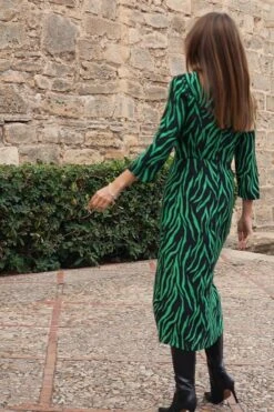 Black & Green Animal Print Midi Dress -Sosandar Fashion Store f656280fbb44ceff71844b3aa935f8356ad55a9a