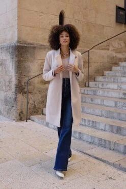 Stone Funnel Neck Coat With Pockets -Sosandar Fashion Store f7dd5a570443318ea2385d93f959b6747e74e0be