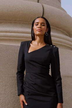 Black Asymmetric Neckline Pencil Dress With Button Detail 13 Black Asymmetric Neckline Pencil Dress With Button Detail -Sosandar Fashion Store f8065ae1f08693781df5b96f860167985c3d3d69