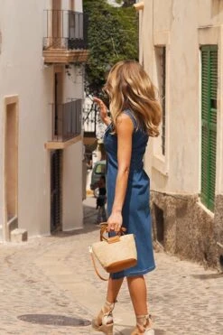 Mid Blue Sleeveless Button Front Midi Dress -Sosandar Fashion Store f86142ea4bb94699ba1ea2c935999076e2186e6e