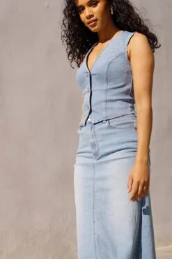 Light Wash Denim Waistcoat 17 Light Wash Denim Waistcoat -Sosandar Fashion Store fad38df5b42f67a43e6e21950c6aef9c0d878445 1