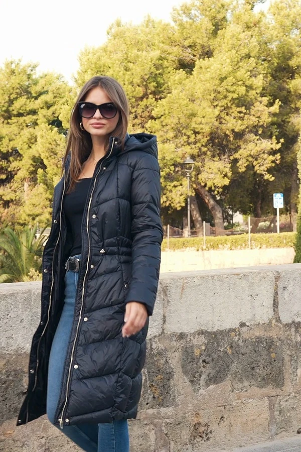 Black Longline Padded Coat With Hood 11 Black Longline Padded Coat With Hood - Image 9