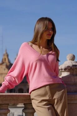 Pink Blouson Sleeve Fine Knit Jumper -Sosandar Fashion Store fd480bd7fb47ef5e51d3786698be0f44e31f9840