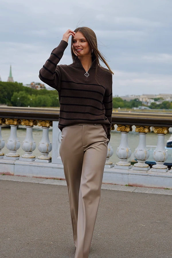 Mocha & Black Stripe Half Zip Jumper 8 Mocha & Black Stripe Half Zip Jumper - Image 6