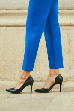 Isla Black Croc Leather Cut Out Detail Stiletto Court Shoe -Sosandar Fashion Store isla