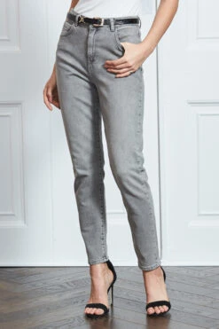 Mid Grey Slim Leg Mom Jeans -Sosandar Fashion Store s17 s20bd004gy0003 004