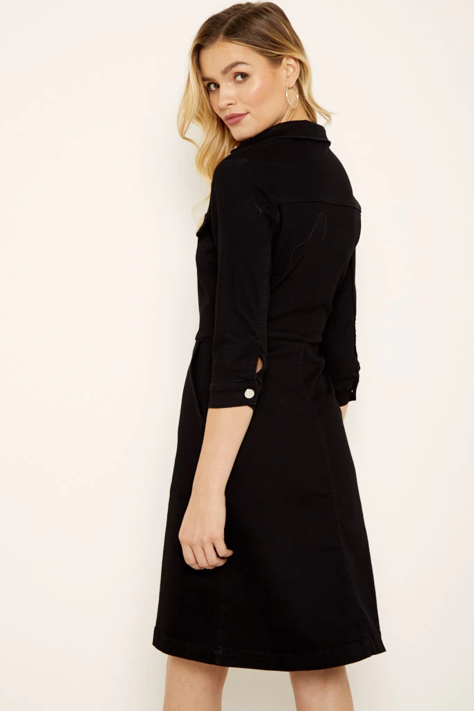 Black Zip Front Denim Dress With Pockets 7 Black Zip Front Denim Dress With Pockets - Image 5