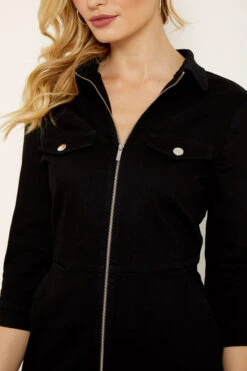 Black Zip Front Denim Dress With Pockets 11 Black Zip Front Denim Dress With Pockets -Sosandar Fashion Store s19ds764 15