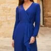 Blue Ruffle Detail Faux Wrap Dress