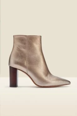 Angel Soft Gold Leather Zip Boot With Stack Heel -Sosandar Fashion Store s20fb004mc0003 a