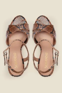 Nevada Tan Snake Leather Cross Strap Heel Sandal -Sosandar Fashion Store s20fe015seor01 c