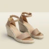 Poesy Taupe Leather Wedge Espadrille -Sosandar Fashion Store s20fp004bn0003 a