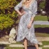 White & Black Animal Print Ruffle Hem Midi Wrap Dress -Sosandar Fashion Store s21dw113pt0006 2
