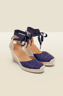 Perla Navy Blue Suede Valenciana Wedge Espadrille