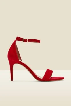Nia Bright Red Suede Barely There High Heel Sandal