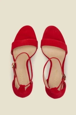 Nia Bright Red Suede Barely There High Heel Sandal -Sosandar Fashion Store s22fw028rd001 c