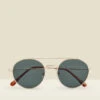 Gold Round Frame Bar Detail Sunglasses -Sosandar Fashion Store s23ac017mc a