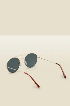 Gold Round Frame Bar Detail Sunglasses -Sosandar Fashion Store s23ac017mc c