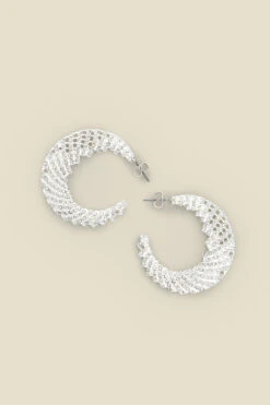 Silver Sparkly Curved Hoop Earrings