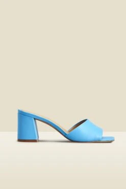 Fern Azure Blue Leather Block Heel Mules -Sosandar Fashion Store s23fw008be0029 b
