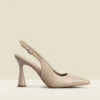 Rae Taupe Leather Flared Heel Slingback Court Shoe