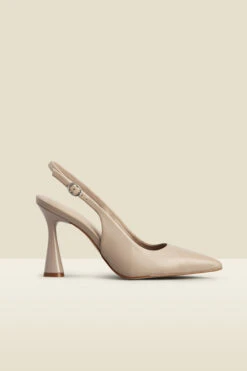 Rae Taupe Leather Flared Heel Slingback Court Shoe