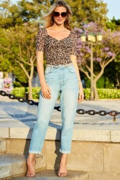 Leopard Print Sweetheart Neckline Mesh Jersey Top -Sosandar Fashion Store s42 s20bd008dm s21tj194 078 h 1
