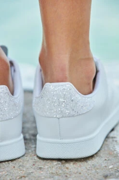 Victoria Cava White Glitter Back White Leather Trainers -Sosandar Fashion Store s44 s20dj086gran s21fw051 0126