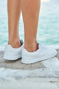 Victoria Cava White Glitter Back White Leather Trainers -Sosandar Fashion Store s44 s20dj086gran s21fw051 0132