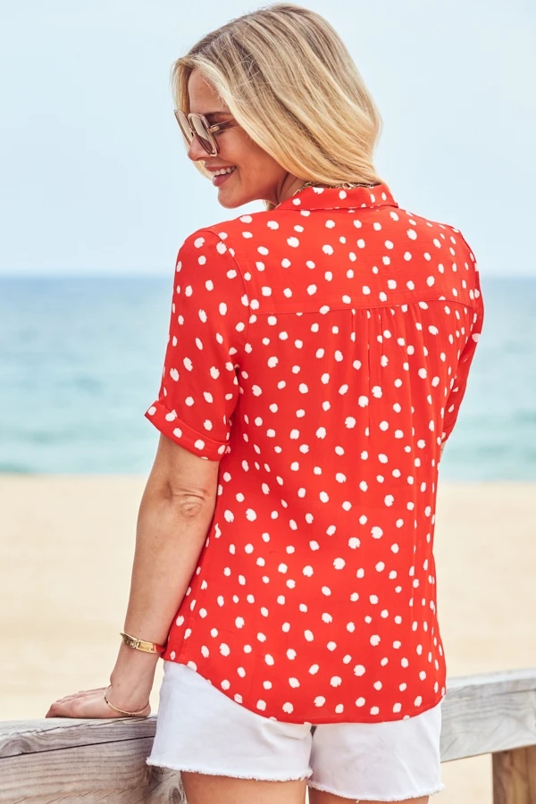 Red & White Spot Print Short Sleeve Relaxed Fit Shirt 6 Red & White Spot Print Short Sleeve Relaxed Fit Shirt - Image 4