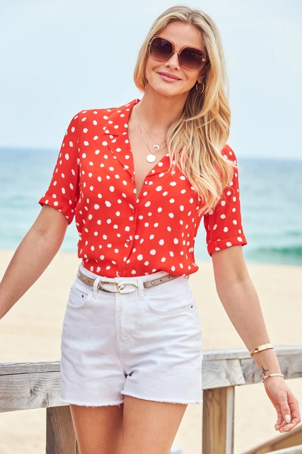 Red & White Spot Print Short Sleeve Relaxed Fit Shirt 4 Red & White Spot Print Short Sleeve Relaxed Fit Shirt - Image 2