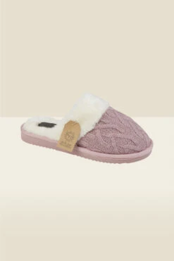 Pink Cable Knit Mule Slippers