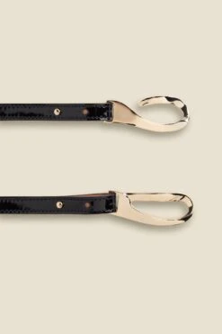 Black Patent Leather Slim Waist Belt With Gold Clasp -Sosandar Fashion Store sosandar belts 020 1