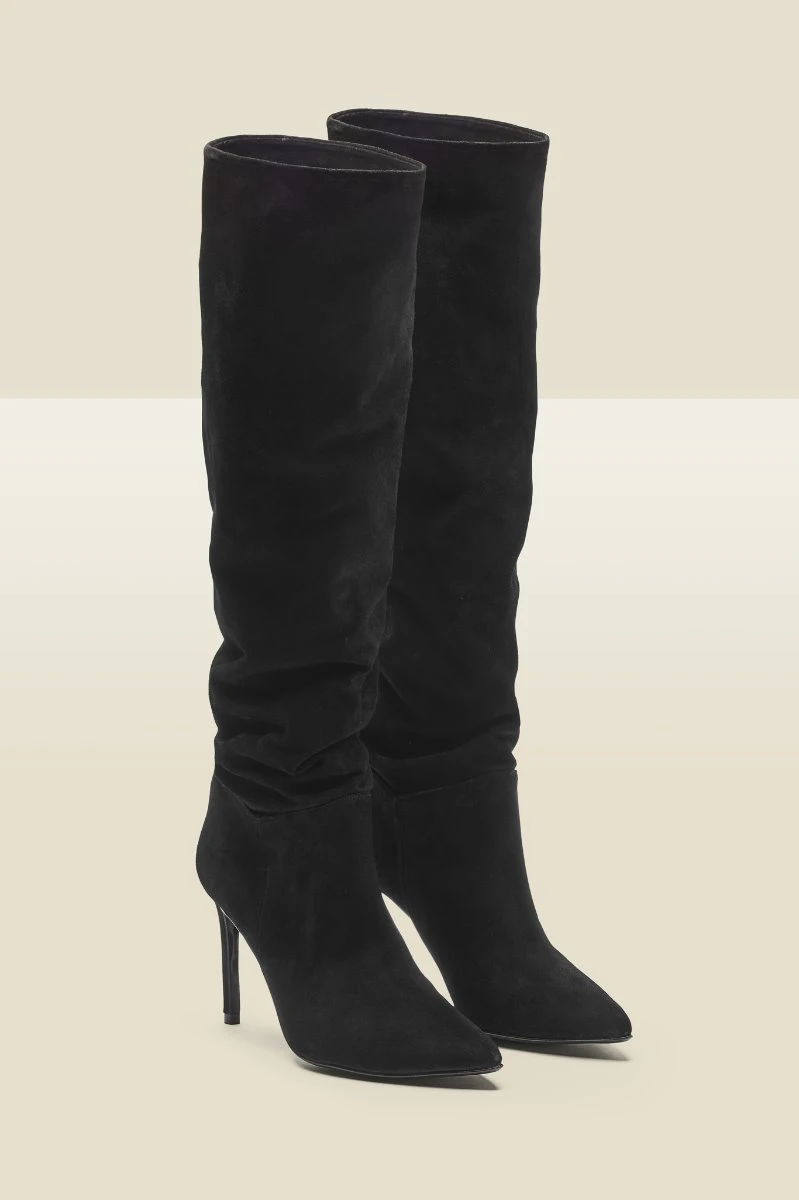 Belle Black Suede Heeled Slouch High Leg Boot 4 Belle Black Suede Heeled Slouch High Leg Boot - Image 2