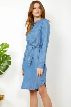 Blue Chambray Denim Belted Dress 13 Blue Chambray Denim Belted Dress -Sosandar Fashion Store ss20dd011 12