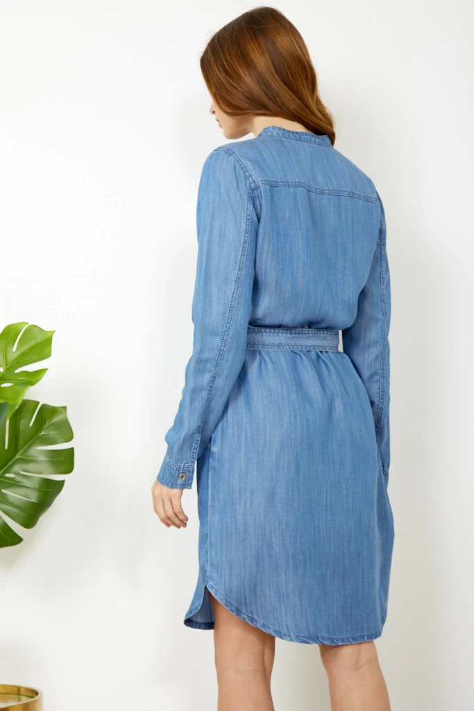Blue Chambray Denim Belted Dress 5 Blue Chambray Denim Belted Dress - Image 3