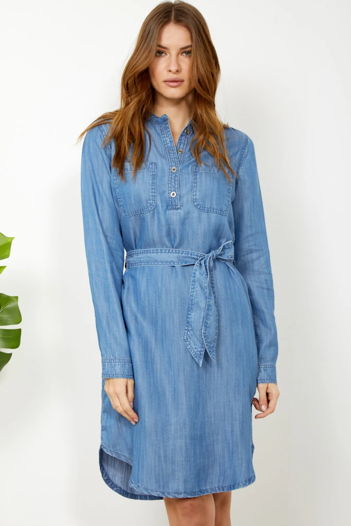 Blue Chambray Denim Belted Dress 3 Blue Chambray Denim Belted Dress