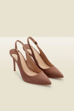 Sierra Taupe Suede Slingback Court Shoe -Sosandar Fashion Store suede courts 2