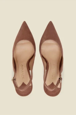 Sierra Taupe Suede Slingback Court Shoe -Sosandar Fashion Store suede courts 3