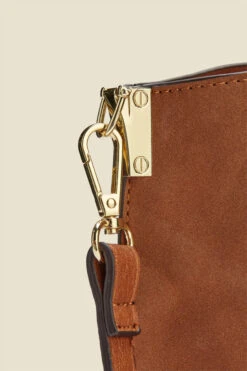 Tan Faux Suede & Leather Tote Bag With Shoulder Strap -Sosandar Fashion Store tan bag 3 1