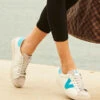 Victoria Turquoise V Detail Leather Trainers