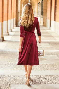 Ruby Red Luxe Velvet Wrap Midi Dress -Sosandar Fashion Store web 101 a20dv043rd 041