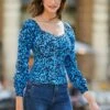 Blue Animal Print Sweetheart Neckline Top -Sosandar Fashion Store web 15 a21tw025 051