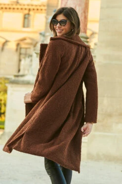 Chocolate Brown Super Cosy Longline Borg Coat 13 Chocolate Brown Super Cosy Longline Borg Coat -Sosandar Fashion Store web 1 a21ow001bn a20bd020bk 122
