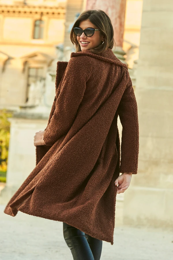Chocolate Brown Super Cosy Longline Borg Coat 7 Chocolate Brown Super Cosy Longline Borg Coat - Image 5