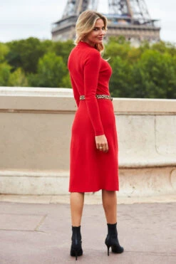 Red Fit & Flare Knitted Midi Dress -Sosandar Fashion Store web 210910 sosandarday5paris62321 2