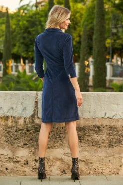 Navy Blue Luxe Velvet Popper Front Dress -Sosandar Fashion Store web 24 a21dd012 106